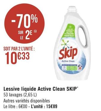 Géant Casino Skip lessive liquide active clean offre