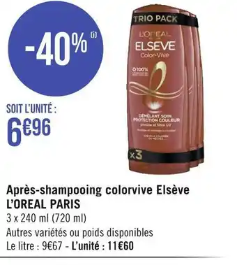 Géant Casino L’oreal paris après-shampooing colorvive elsève offre