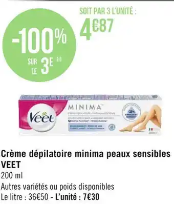 Géant Casino Veet crème dépilatoire minima peaux sensibles offre