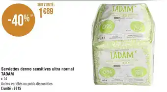Tadam serviettes dermo sensitives ultra normal