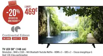 Géant Casino Continental edison tv led 58’’ (148 cm) offre