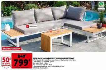 Auchan Salon bas de jardin en bois et aluminium blanc tokyo offre