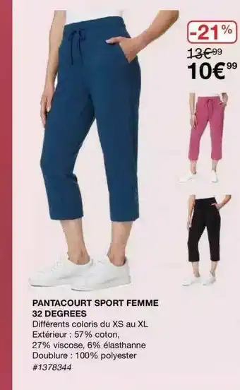 Costco Pantacourt Sport Femme 32 Degrees offre