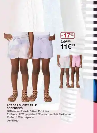 Costco Lot De 2 Shorts Fille 32 Degrees offre