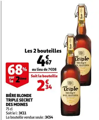 Auchan Secret des moines bière blonde triple offre