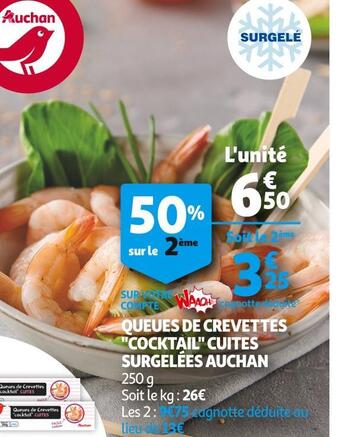 Auchan Auchan queues de crevettes "cocktail" cuites surgelées offre