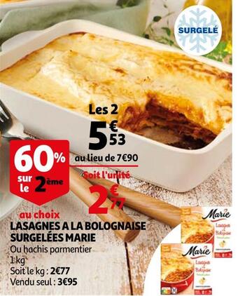 Auchan Marie lasagnes a la bolognaise surgelées offre