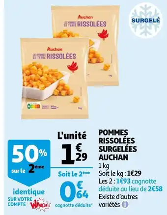 Auchan Auchan pommes rissolées surgelées offre