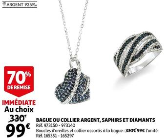 Auchan Bague ou collier argent, saphirs et diamants offre