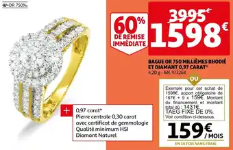 Auchan Bague or 750 millièmes rhodé et diamant 0.97 carat offre