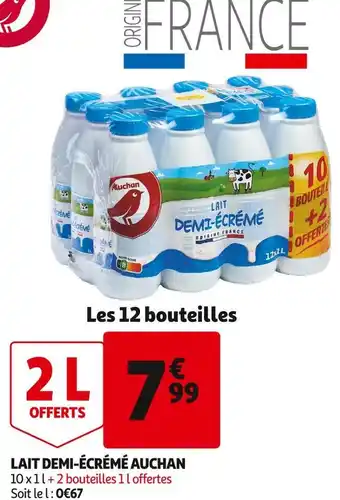 Auchan Auchan lait demi-écrémé offre