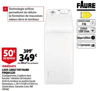 Auchan Faure lave-linge top fwq6412d offre