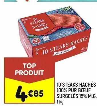 Leader Price 10 steaks hachés 100% pur boeuf surgelés 15% m.g. offre