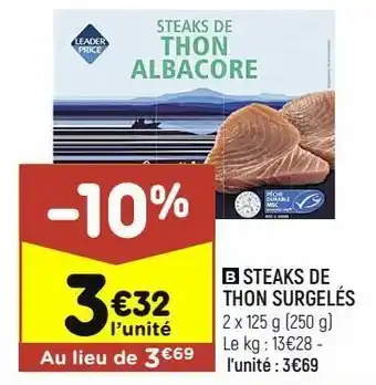 Leader Price Steaks de thon surgelés offre