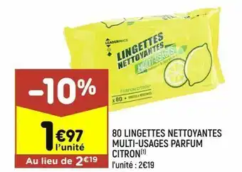 Leader Price 80 lingettes nettoyantes multi-usages parfum citron offre