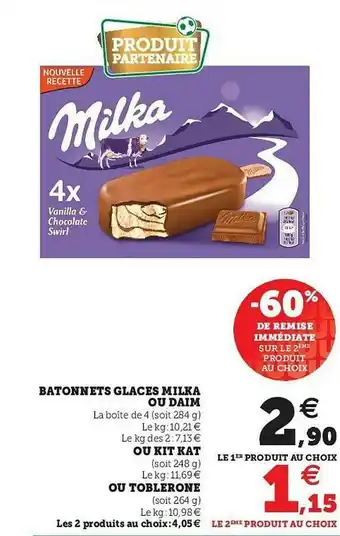 U Express Batonnets Glaces Milka Ou Daim offre
