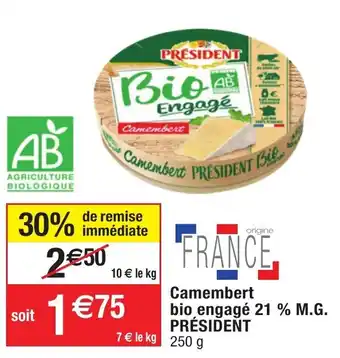 Migros Camembert Bio Engagé 21% M.G Président offre