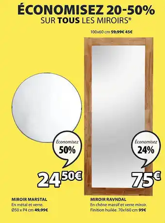 JYSK Miroir Marstal, Miroir Ravndal offre