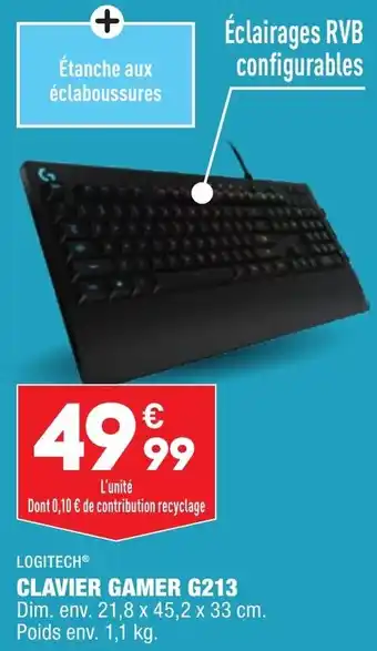 ALDI LOGITECH clavier gamer G213 offre
