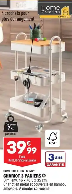 ALDI HOME CREATION LIVING chariot 3 paniers offre