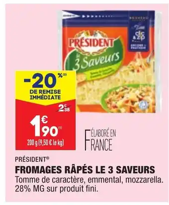 ALDI Président Fromages Râpés Le 3 Saveurs offre