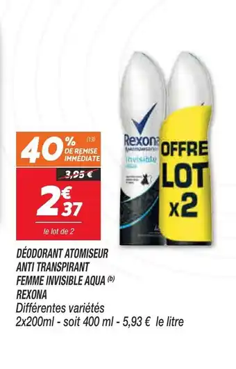 Netto Déodorant Atomiseur Anti Transpirant Femme Invisible Aqua Rexona offre