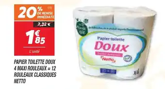 Netto Papier Toilette Doux 4 Maxi Rouleaux=12 Rouleaux Classiques Netto offre