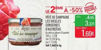Match Pâté de Campagne Les Vieilles Conserves d'Autrefois offre