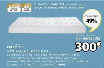 Matelas En Mousse Gold F35 Dreamzone