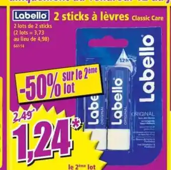 Norma 2 Sticks à Lèvres Classic Care Labello offre