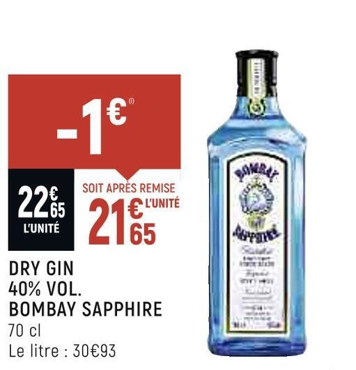 Promo Bombay sapphire dry gin 40 vol. chez Spar
