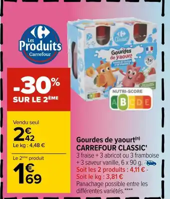 Carrefour Carrefour classic gourdes de yaourt offre