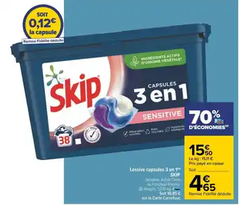Carrefour Skip lessive capsules 3 en 1 offre