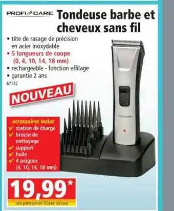 Norma Tondeuse Barbe Et Cheveux Sans Fil Profi Care offre