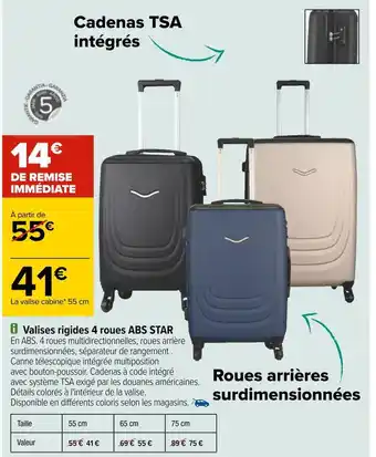 Carrefour Valises rigides 4 roues abs star offre