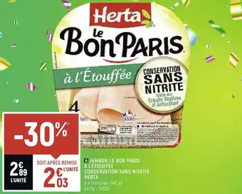 Spar Herta jambon le bon paris à l’étouffée conservation sans nitrite offre