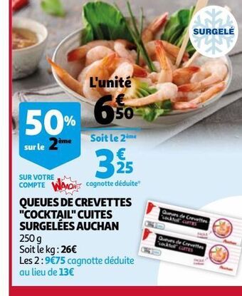 Auchan Queues de crevettes "cocktail" cuites surgelées auchan offre