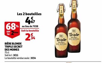Auchan Bière blonde triple secret des moines offre