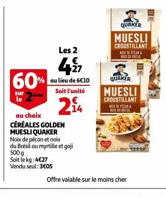 Auchan Céréales golden muesli quaker offre
