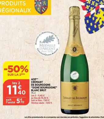 Bi1 AOP Crémant de Bourgogne "Signé Bourgogne" Blanc Brut offre