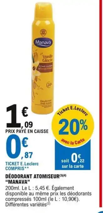 E.Leclerc Déodorant Atomiseur "Manava" offre