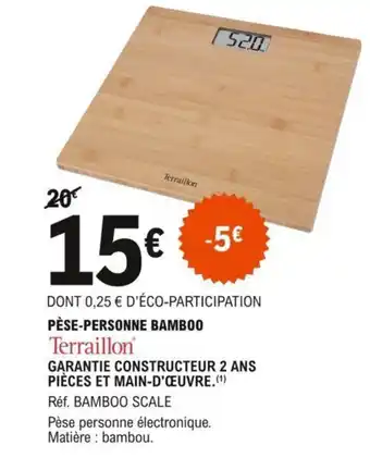 E.Leclerc Terraillon Pèse-Personne Bamboo offre
