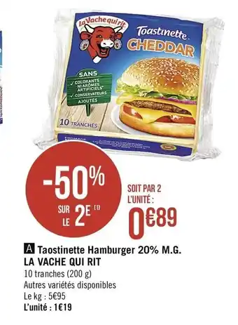 Géant Casino Taostinette Hamburger 20% M.G La Vache Qui Rit offre