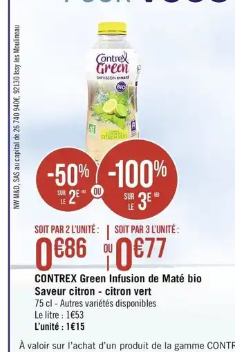 Géant Casino Contrex Green Infusion de Maté bio Saveur citron offre
