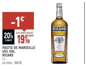 Spar Ricard pastis de marseille 45% vol. offre