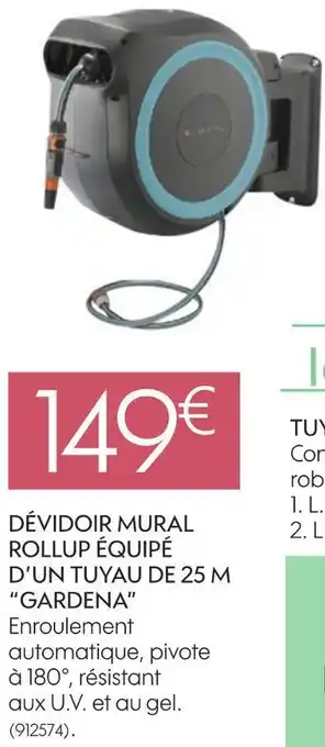 Truffaut Gardena dévidoir mural rollup équipé d’un tuyau de 25 m offre