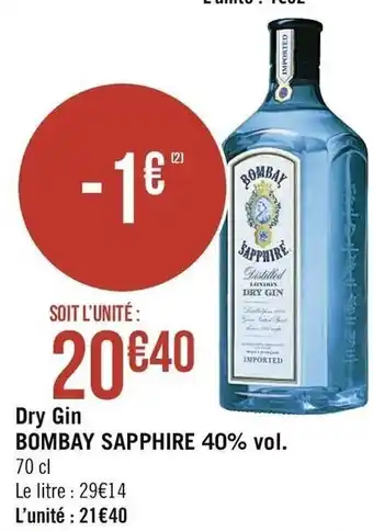 Géant Casino Dry Gin Bombay Sapphire 40% vol offre