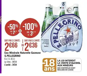 Géant Casino Eau Minérale Naturelle Gazeuse S.Pellegrino offre