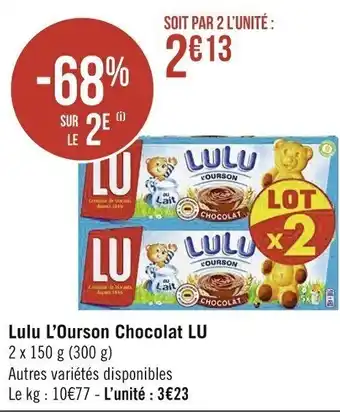 Casino Supermarchés Lulu l'ourson chocolat LU offre