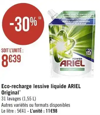 Casino Supermarchés Eco-recharge lessive liquide ARIEL original offre